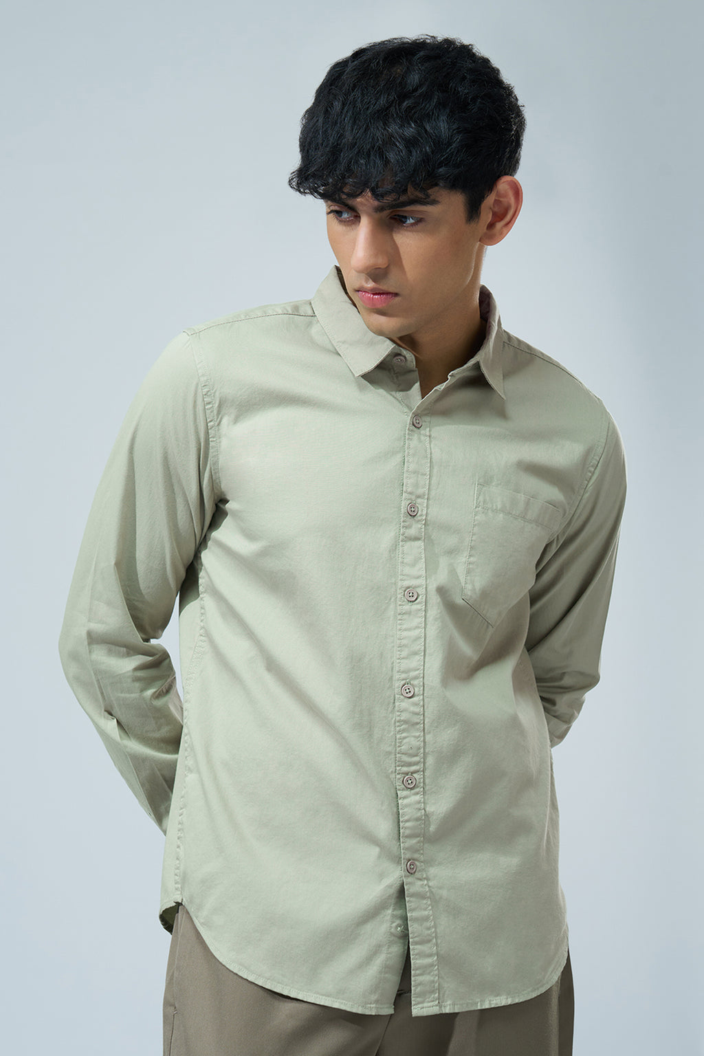 Light Green Solid Regular Fit Shirt for Men - Image 2