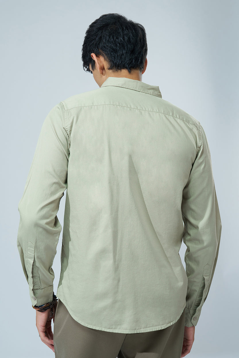 Light Green Solid Regular Fit Shirt for Men - Image 5