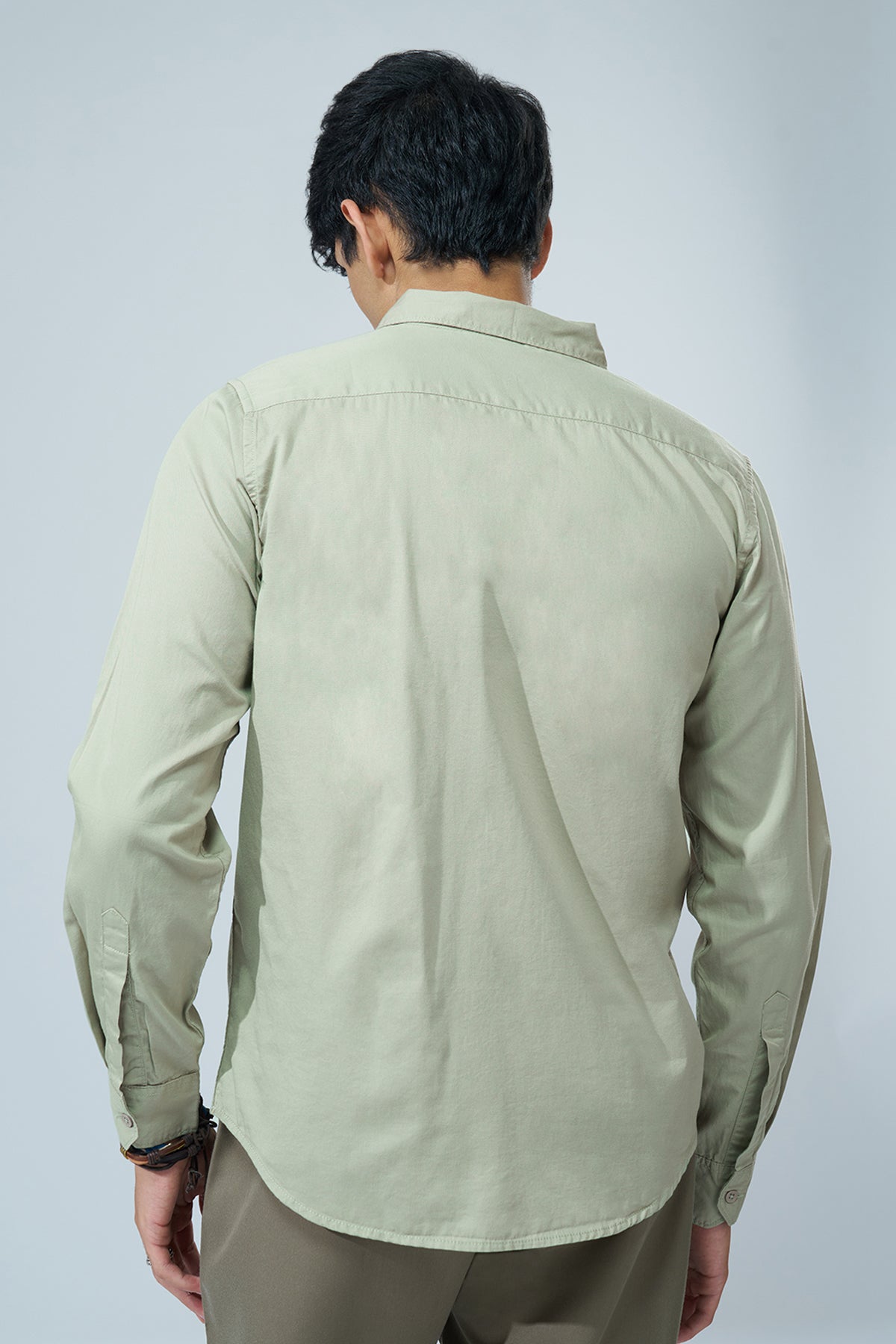 Light Green Solid Regular Fit Shirt for Men - Image 5