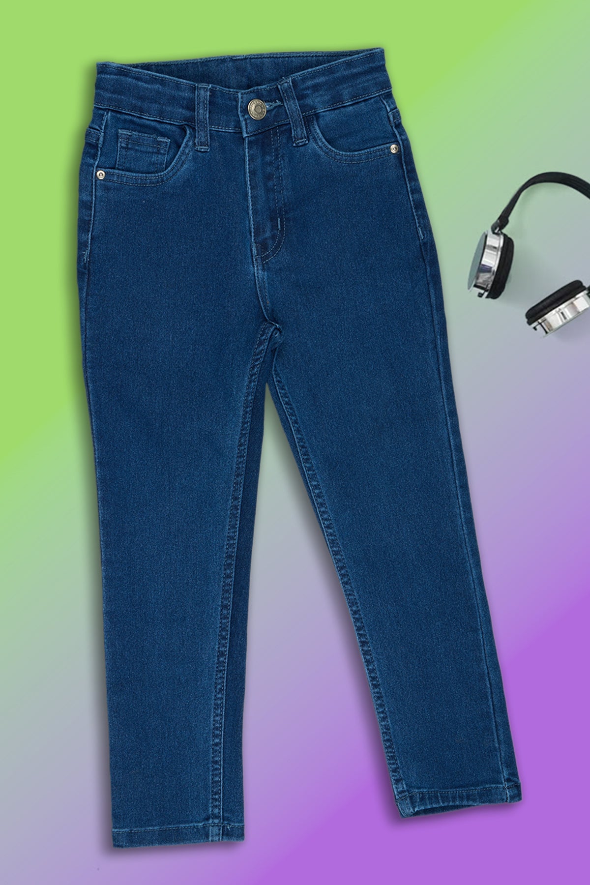 Navy Solid Regular Fit Jeans for Girls - Image 1