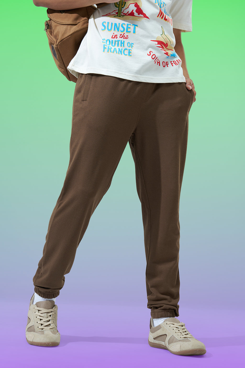 Brown Solid Regular Fit Joggers for Men - Image 1