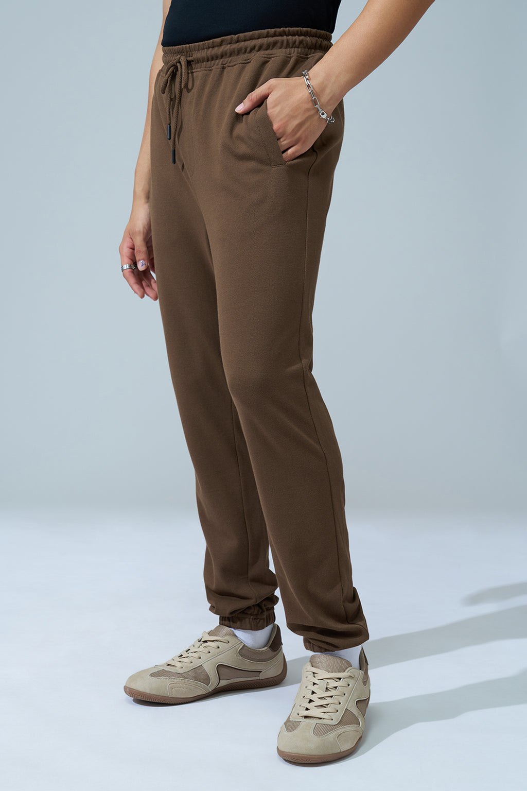 Brown Solid Regular Fit Joggers for Men - Image 4