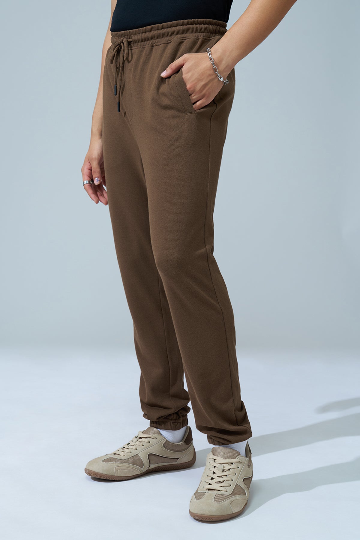 Brown Solid Regular Fit Joggers for Men - Image 4