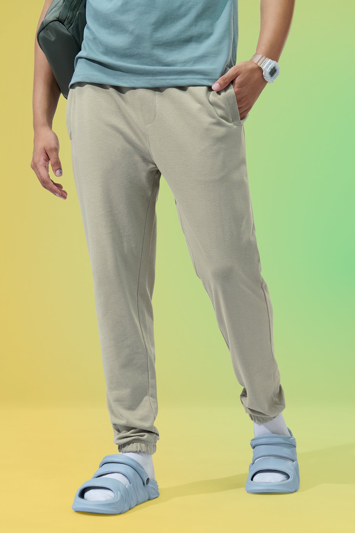 Light Grey Solid Regular Fit Joggers for Men - Image 1