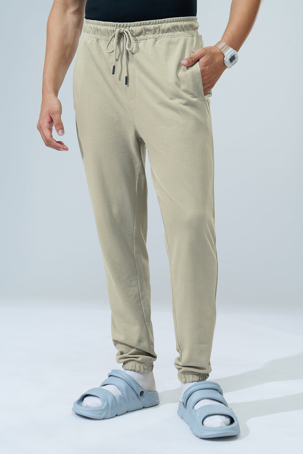 Light Grey Solid Regular Fit Joggers for Men - Image 2