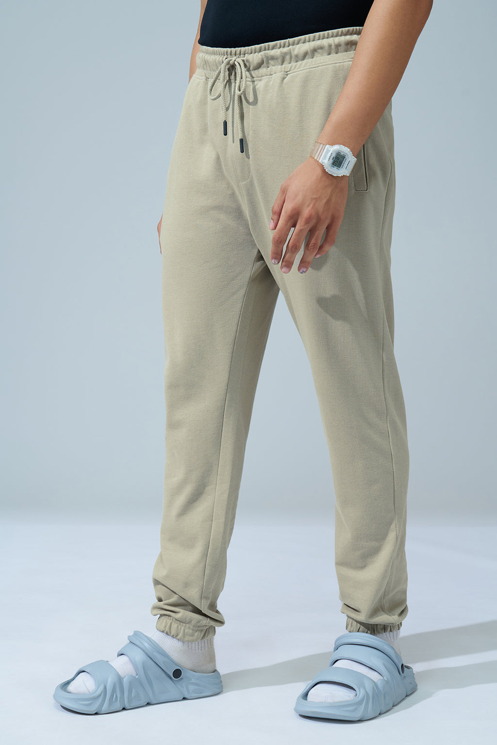 Light Grey Solid Regular Fit Joggers for Men - Image 4