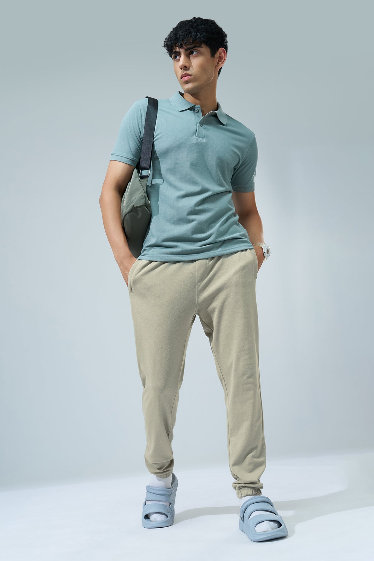 Light Grey Solid Regular Fit Joggers for Men - Image 6