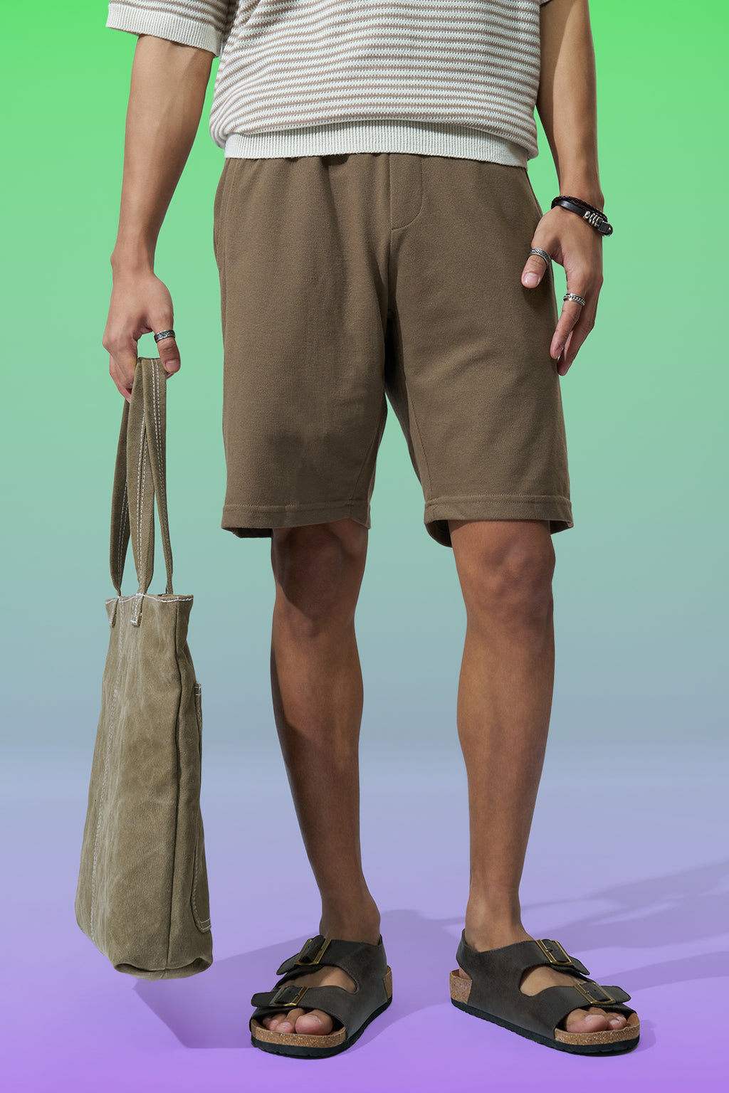 Beige Solid Regular Fit Shorts for Men - Image 1
