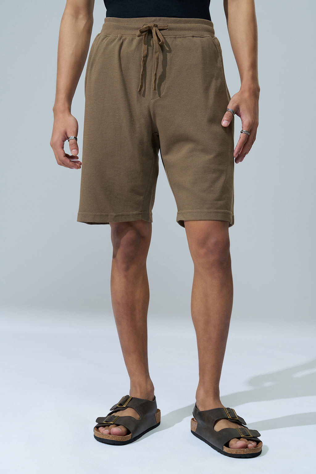 Beige Solid Regular Fit Shorts for Men - Image 2