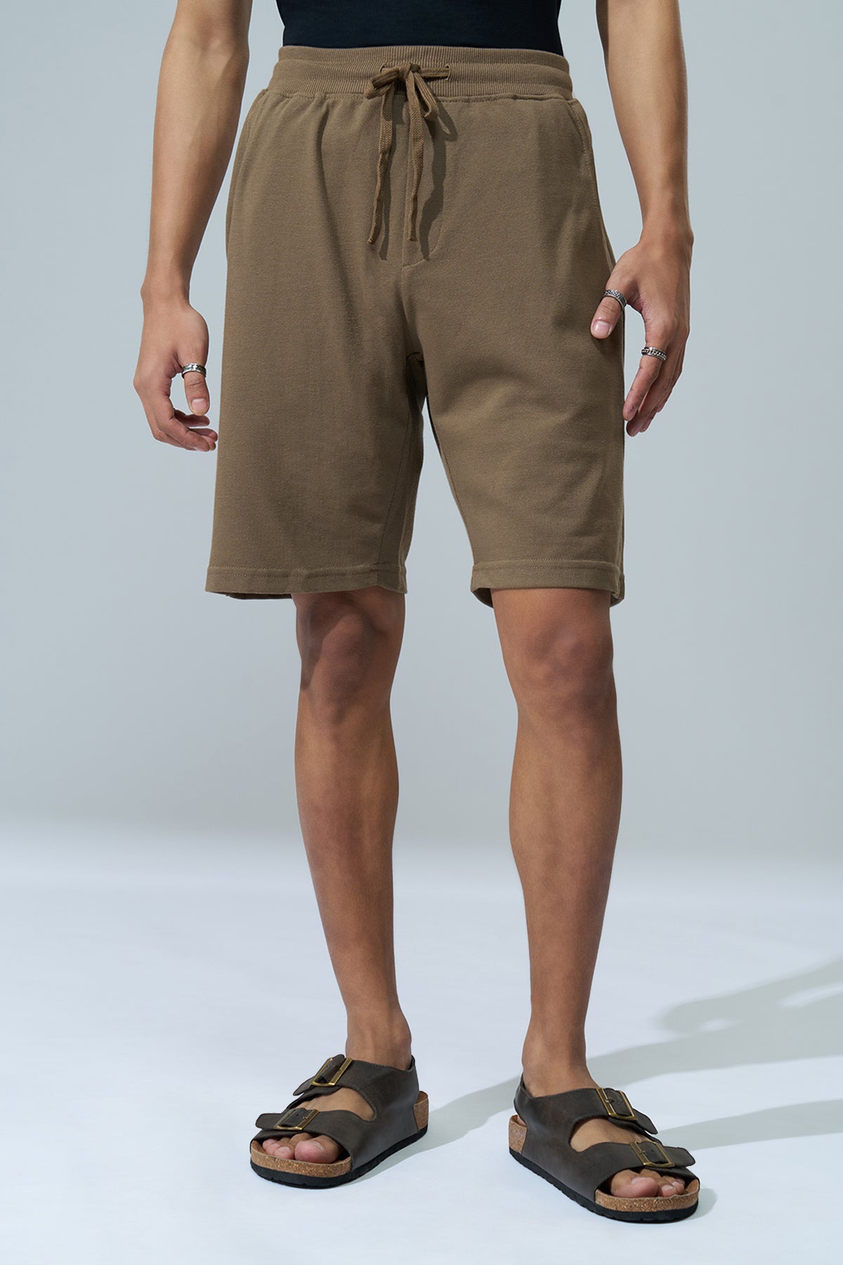 Beige Solid Regular Fit Shorts for Men - Image 2