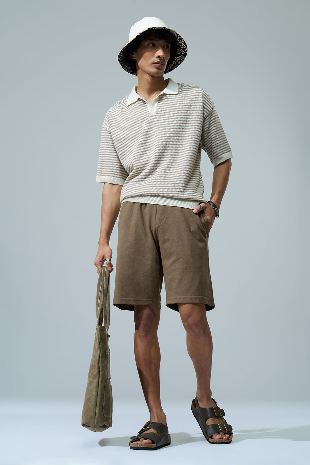 Beige Solid Regular Fit Shorts for Men - Image 6
