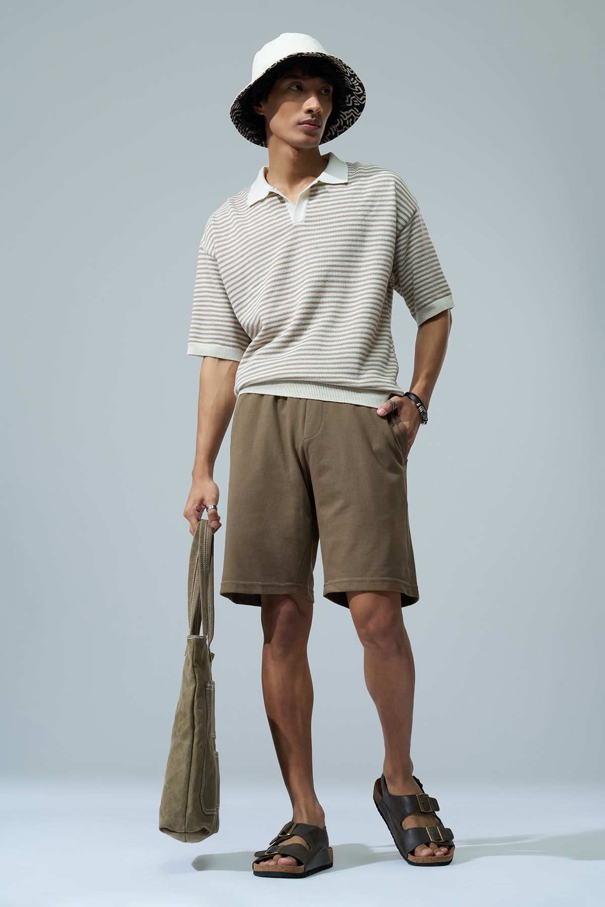 Beige Solid Regular Fit Shorts for Men - Image 6