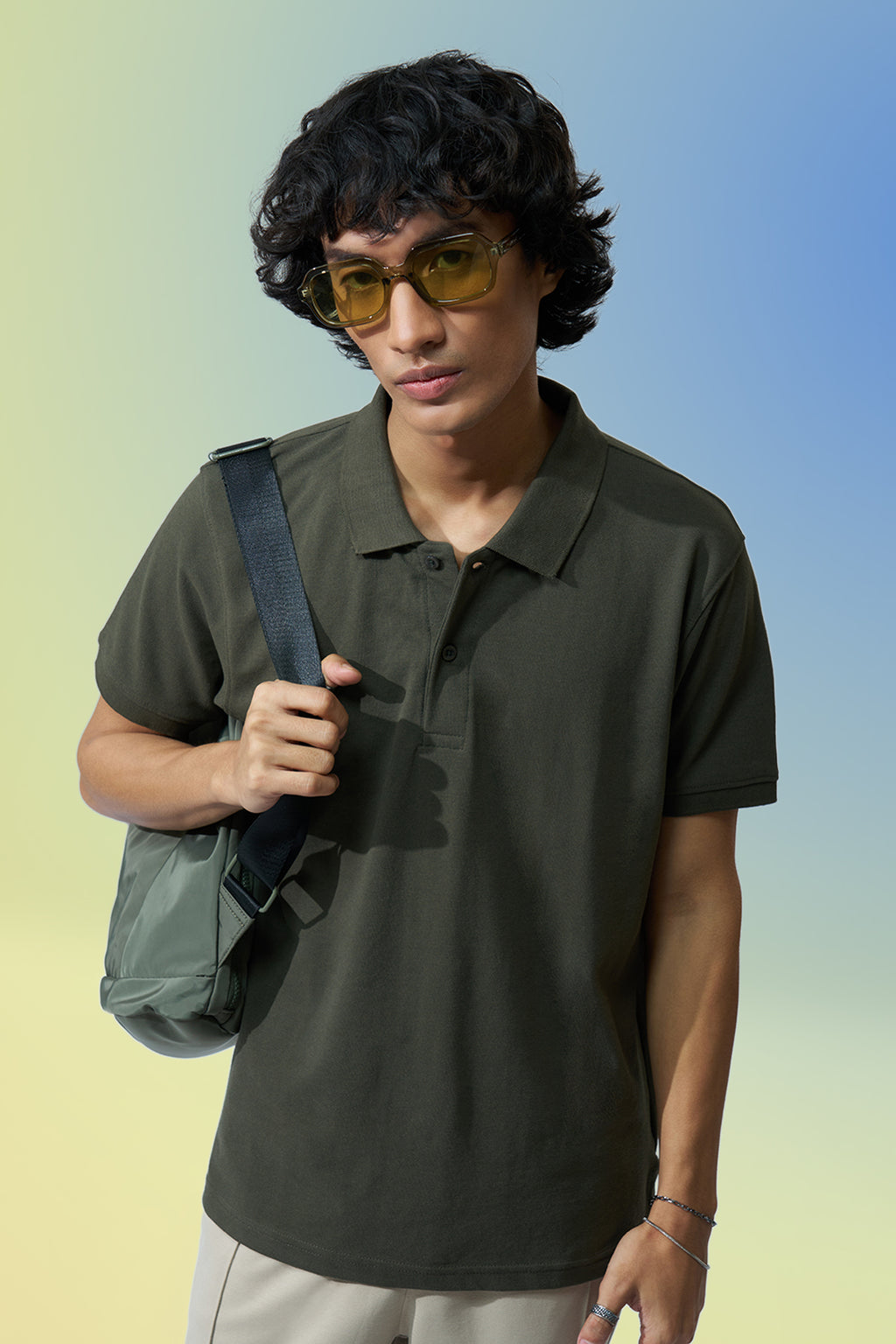 Olive Solid Regular Fit Polo T-Shirt for Men - Image 1