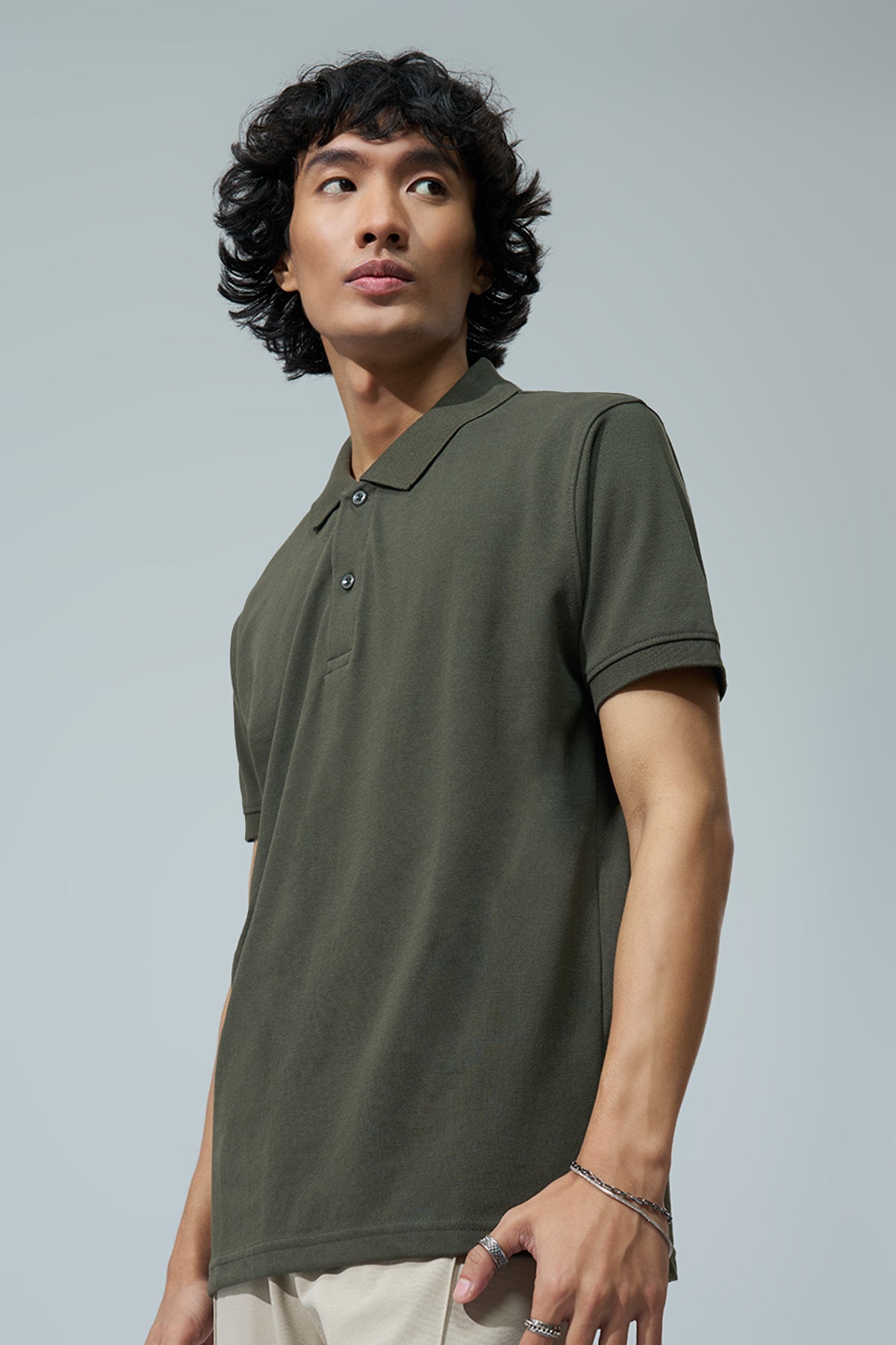 Olive Solid Regular Fit Polo T-Shirt for Men - Image 4