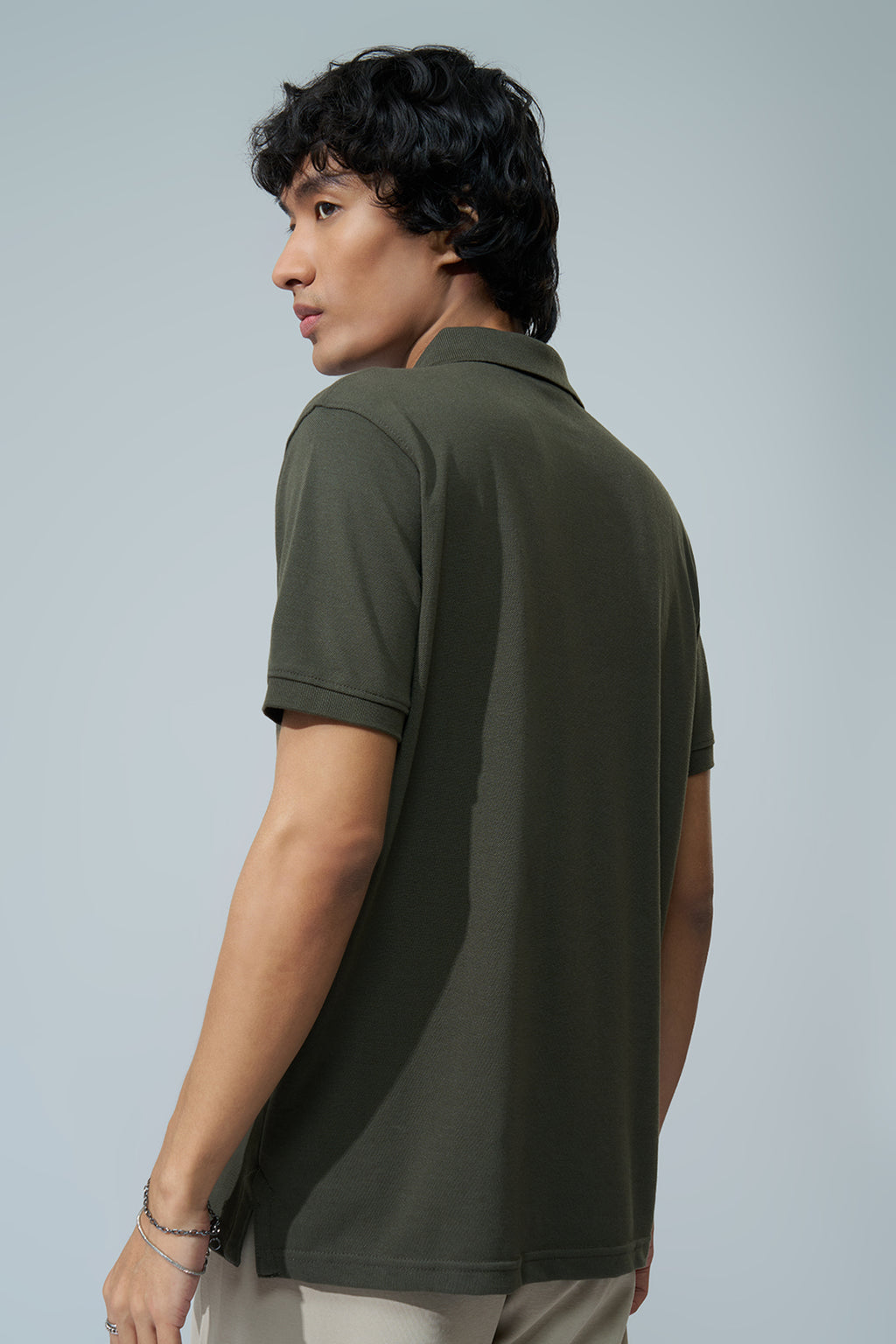 Olive Solid Regular Fit Polo T-Shirt for Men - Image 5