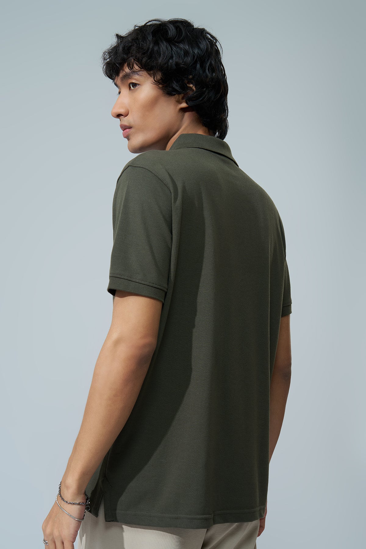 Olive Solid Regular Fit Polo T-Shirt for Men - Image 5