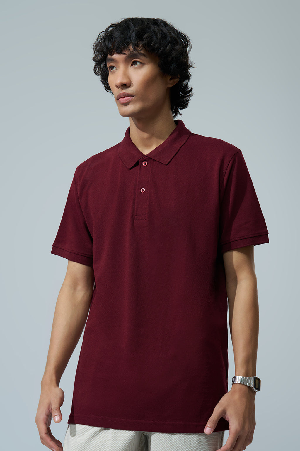 Wine Solid Regular Fit Polo T-Shirt for Men - Image 2