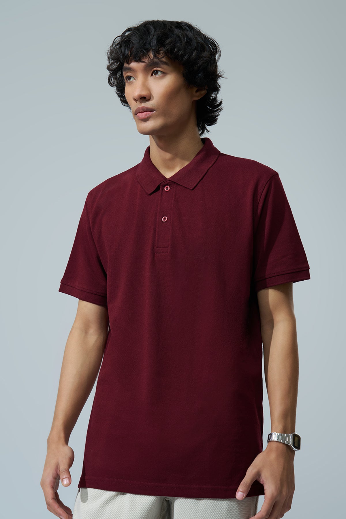 Wine Solid Regular Fit Polo T-Shirt for Men - Image 2