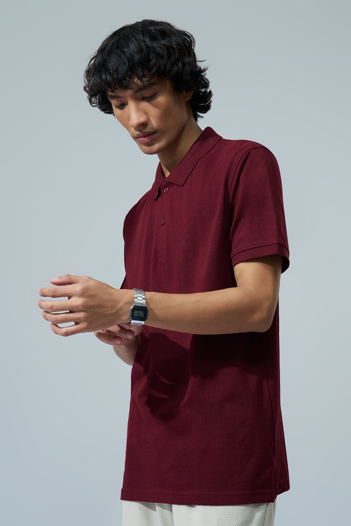 Wine Solid Regular Fit Polo T-Shirt for Men - Image 4