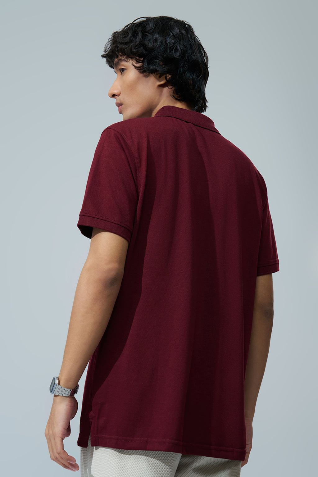 Wine Solid Regular Fit Polo T-Shirt for Men - Image 5
