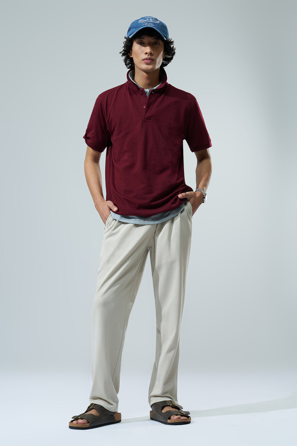 Wine Solid Regular Fit Polo T-Shirt for Men - Image 6
