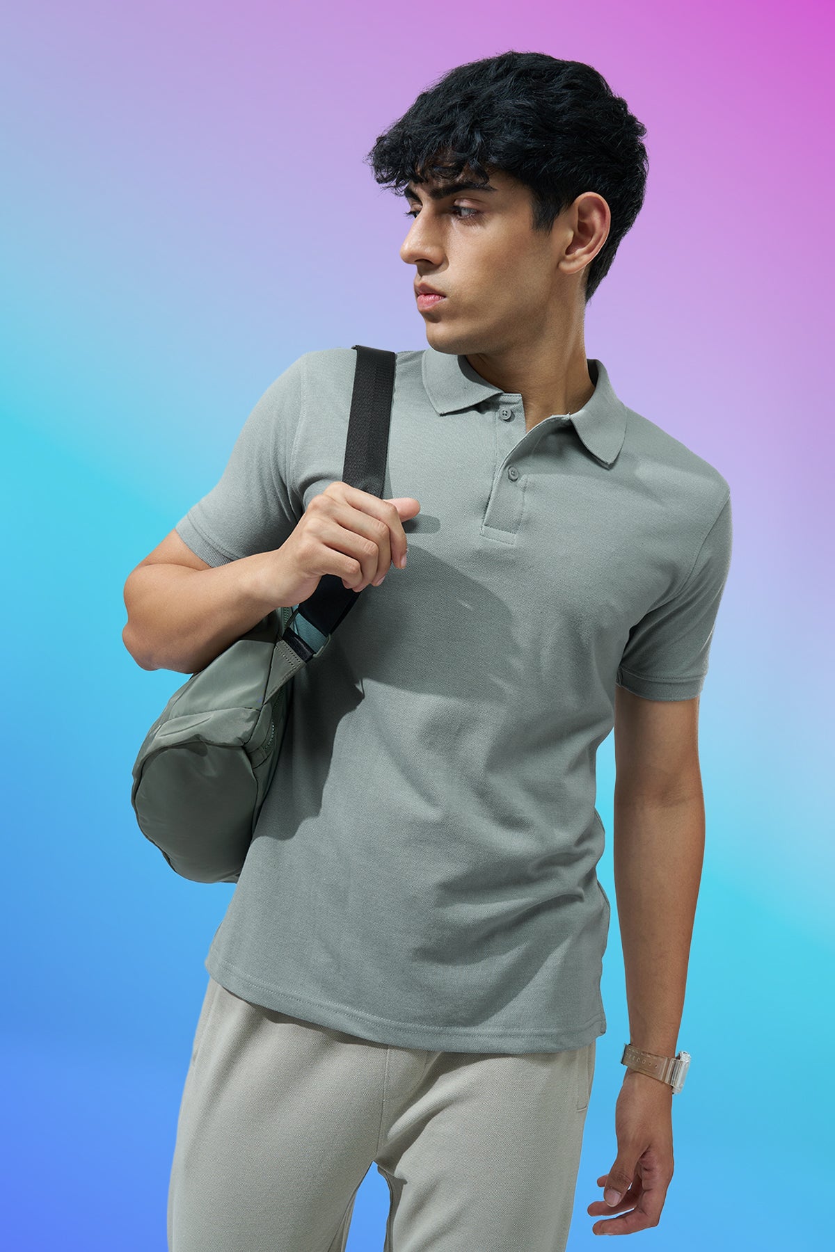 Light Green Solid Regular Fit Polo T-Shirt for Men - Image 1