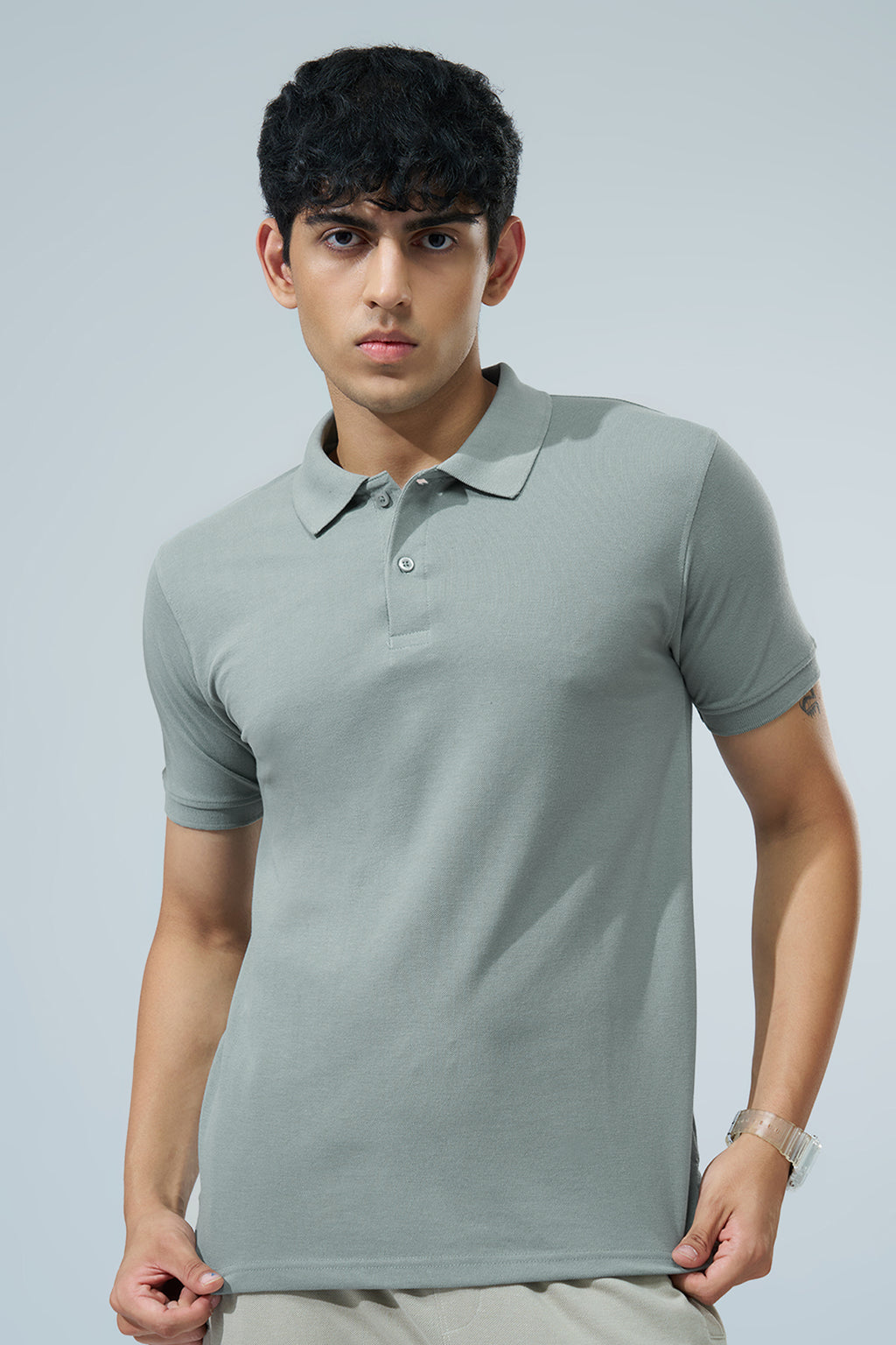 Light Green Solid Regular Fit Polo T-Shirt for Men - Image 2