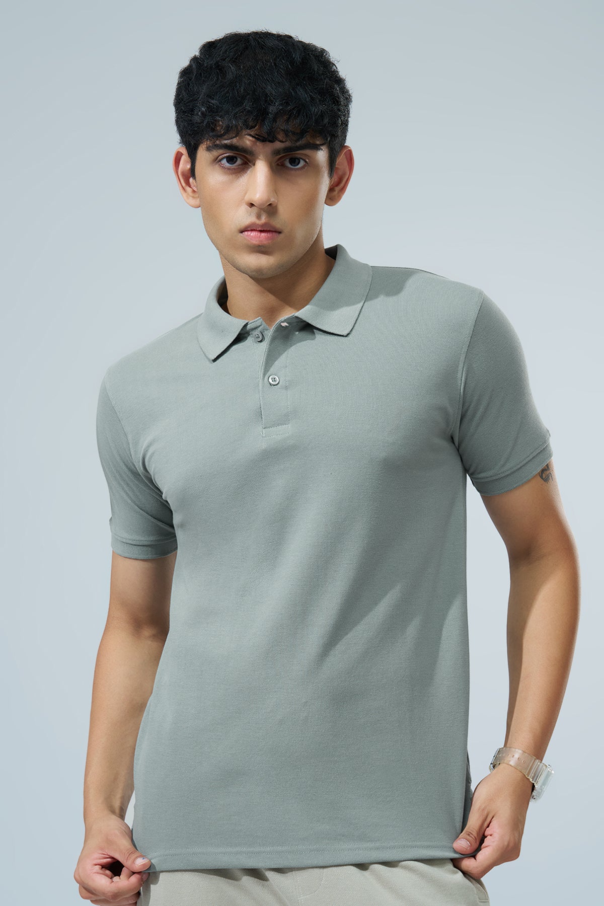 Light Green Solid Regular Fit Polo T-Shirt for Men - Image 2