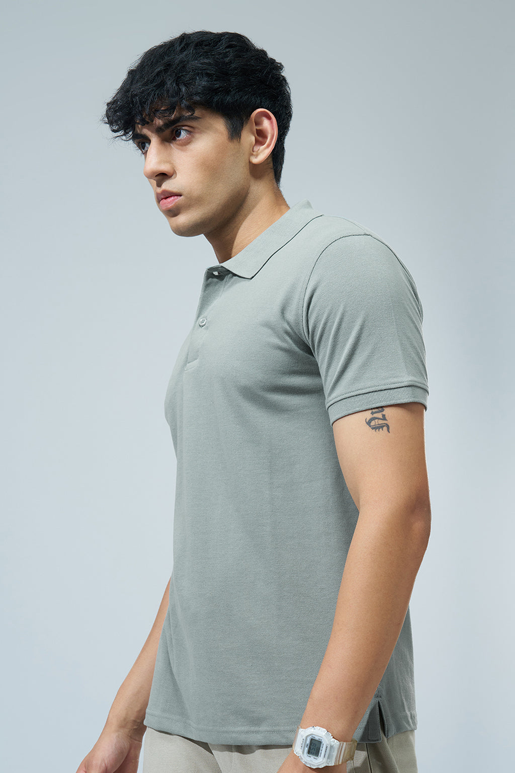 Light Green Solid Regular Fit Polo T-Shirt for Men - Image 4