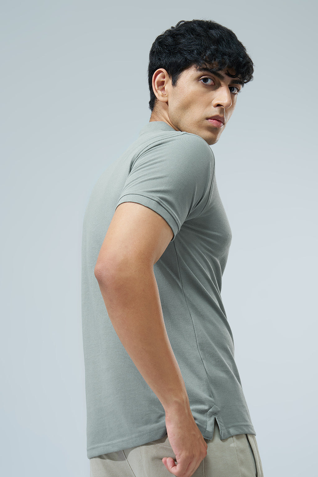 Light Green Solid Regular Fit Polo T-Shirt for Men - Image 5