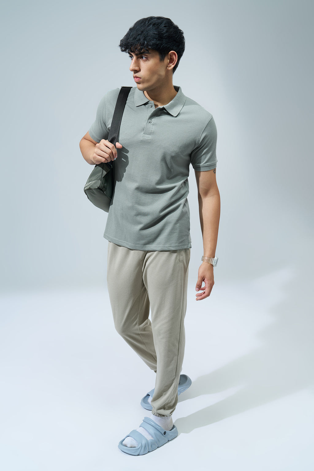 Light Green Solid Regular Fit Polo T-Shirt for Men - Image 6