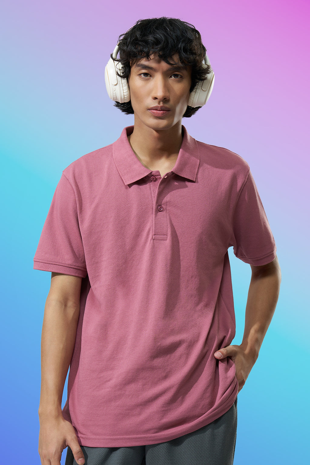 Mauve Solid Regular Fit Polo T-Shirt for Men - Image 1