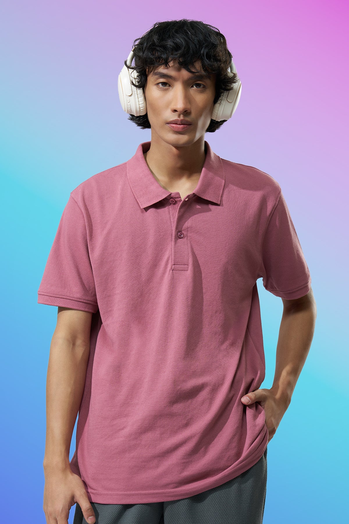 Mauve Solid Regular Fit Polo T-Shirt for Men - Image 1