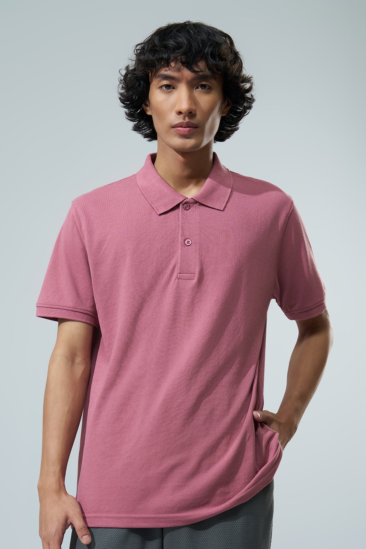 Mauve Solid Regular Fit Polo T-Shirt for Men - Image 2