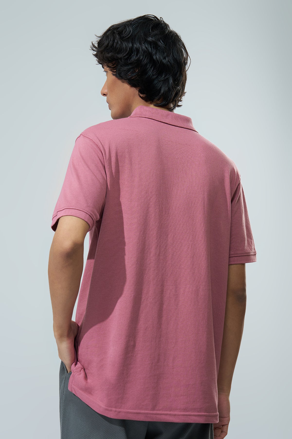 Mauve Solid Regular Fit Polo T-Shirt for Men - Image 5