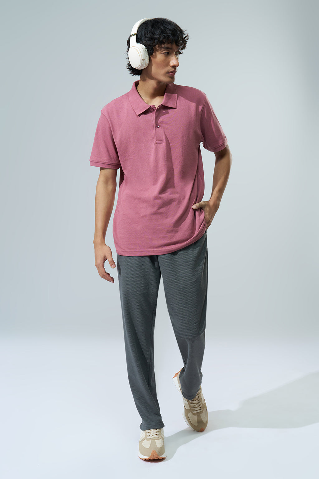 Mauve Solid Regular Fit Polo T-Shirt for Men - Image 6