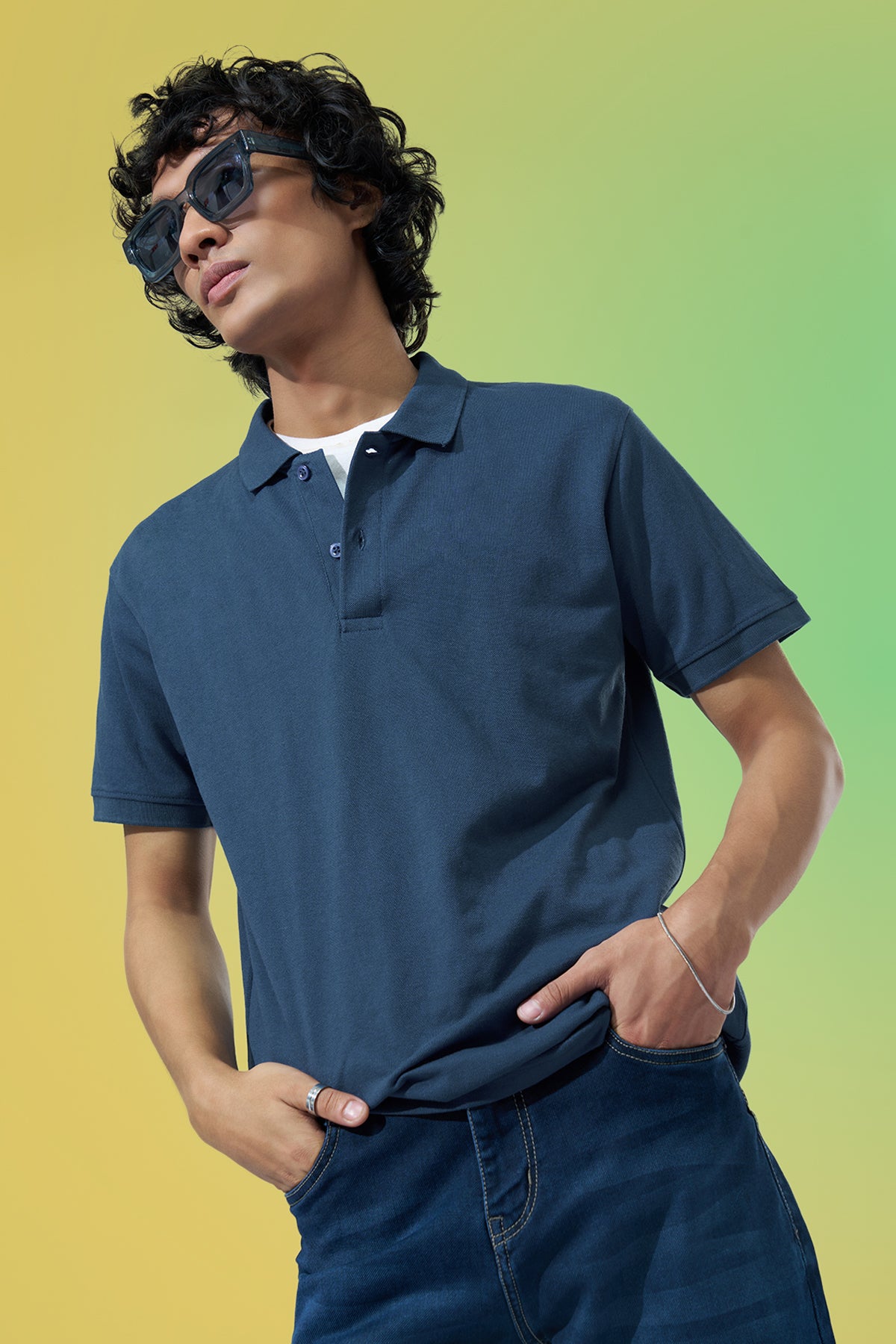 Teal Solid Essential Polo T-Shirt for Men - Image 1