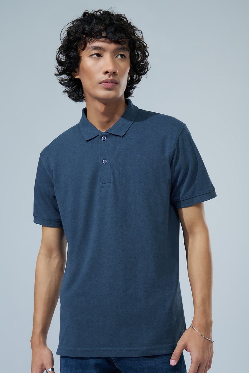 Teal Solid Essential Polo T-Shirt for Men - Image 3