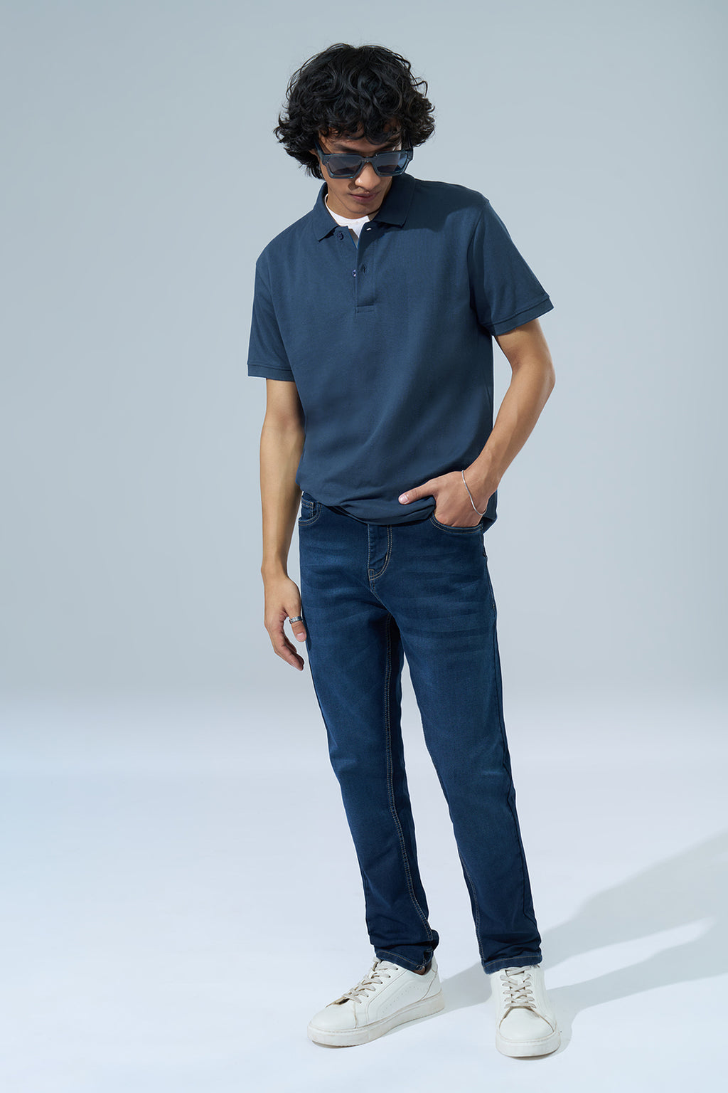 Teal Solid Essential Polo T-Shirt for Men - Image 6