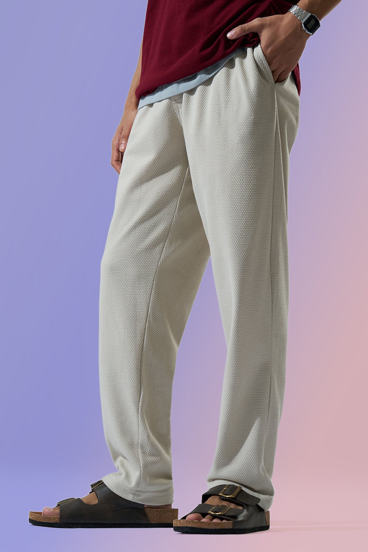 Off White Solid Regular Fit Joggers for Men - Image 1