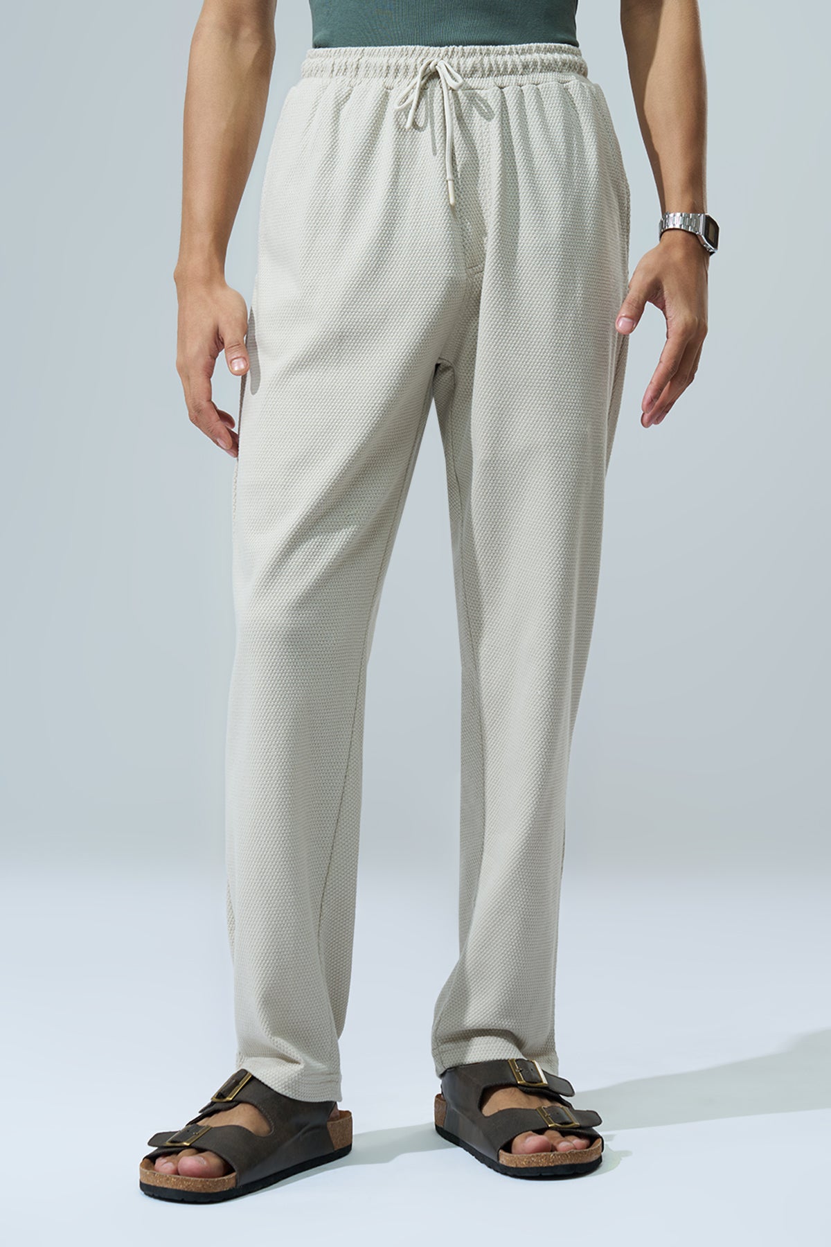 Off White Solid Regular Fit Joggers for Men - Image 2