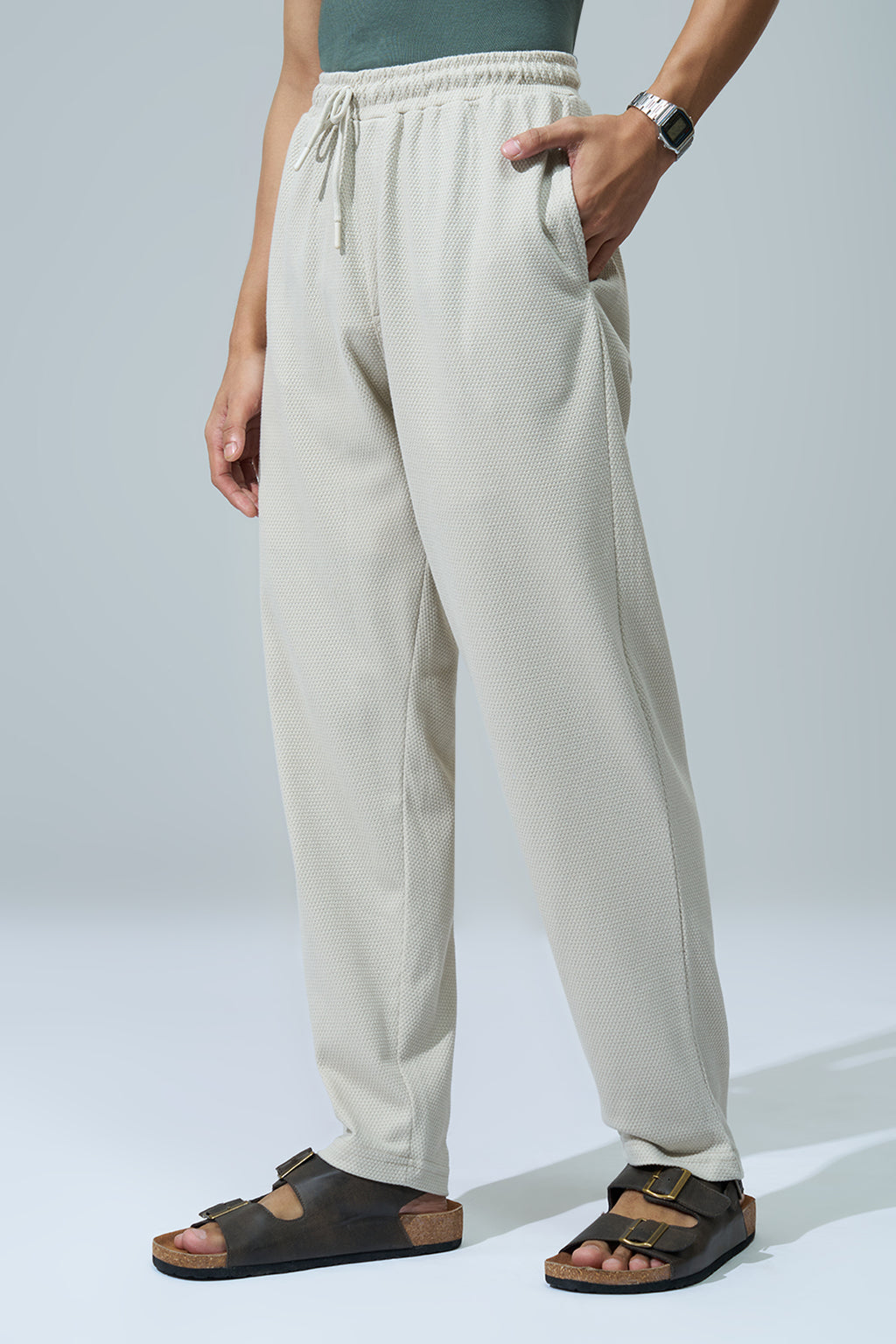 Off White Solid Regular Fit Joggers for Men - Image 4