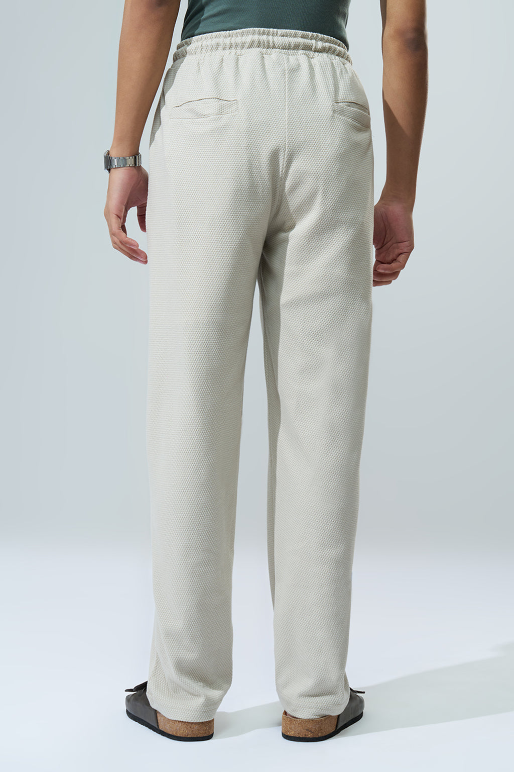 Off White Solid Regular Fit Joggers for Men - Image 5