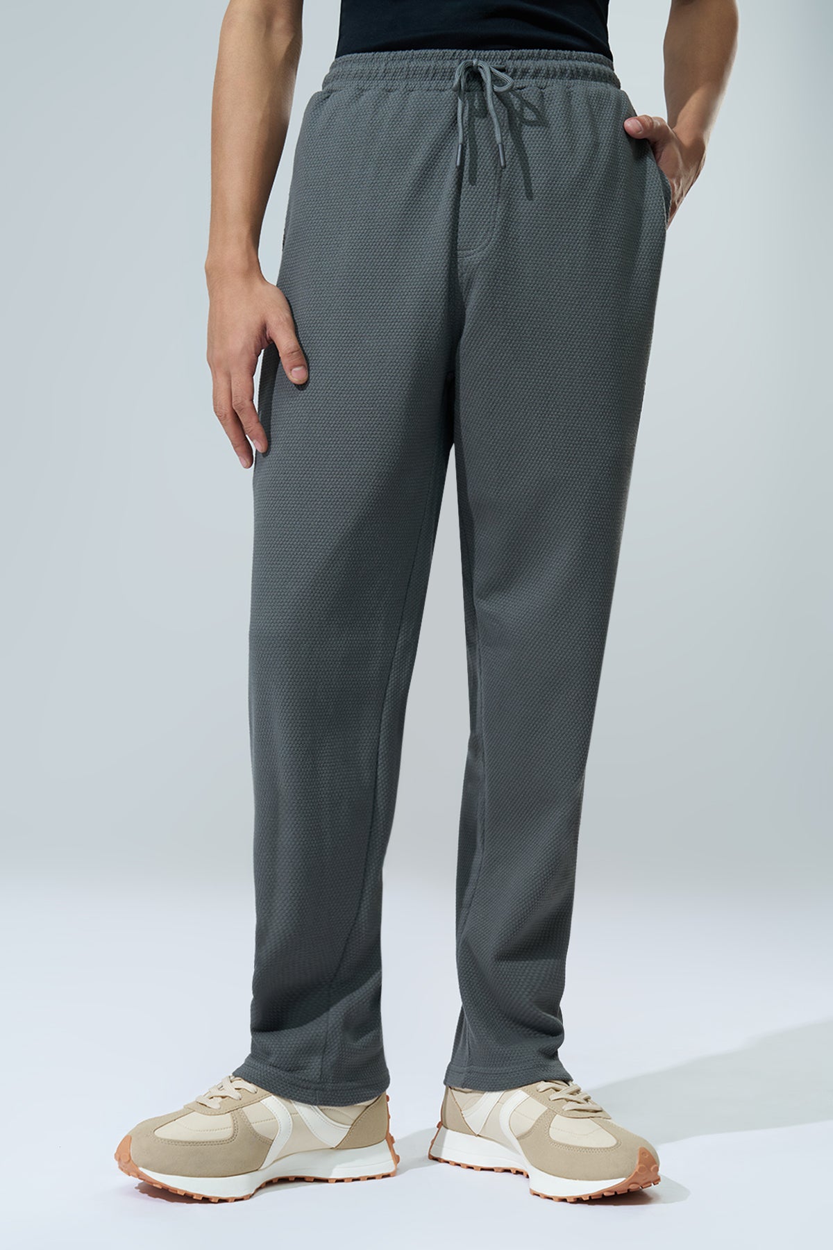 Charcoal Solid Regular Fit Joggers for Men - Image 2