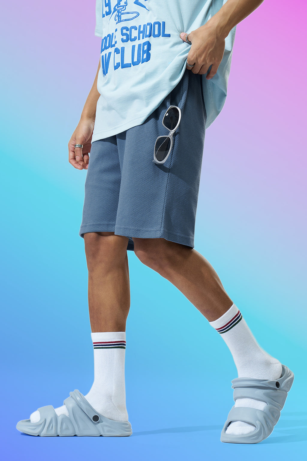 Blue Solid Regular Fit Shorts for Men - Image 1