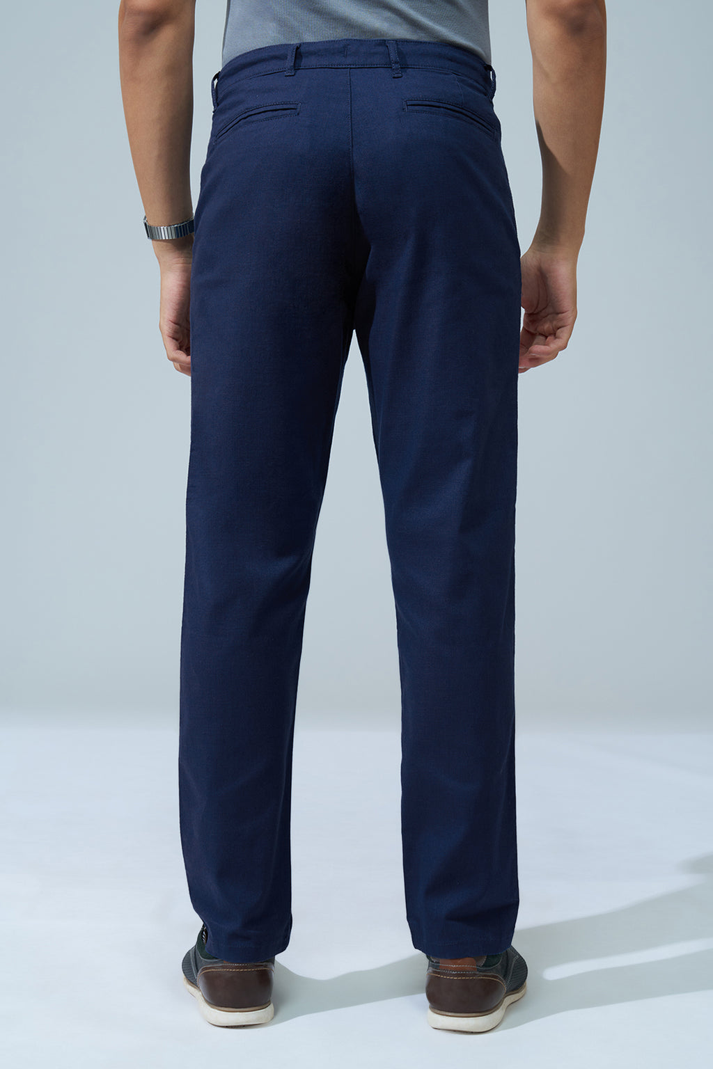 Navy Solid Regular Fit Trouser for Men - Image 5