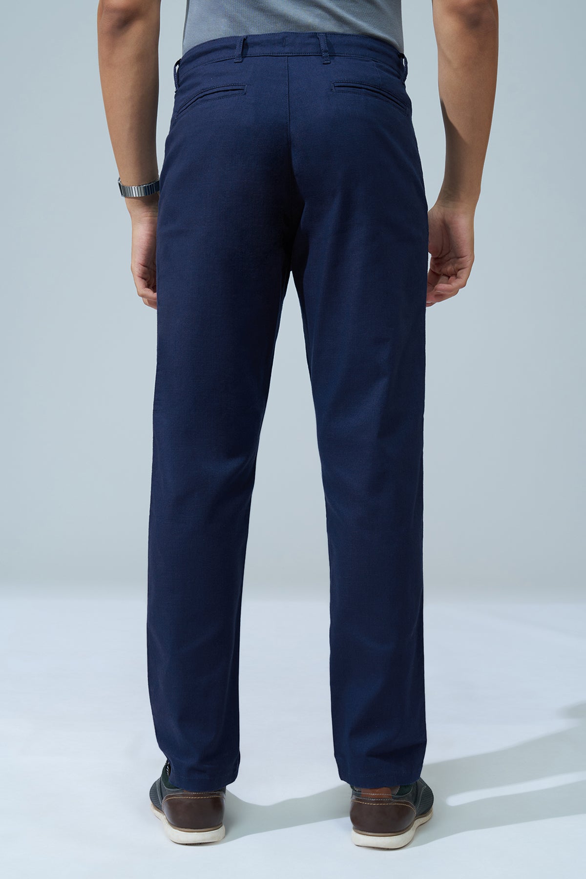 Navy Solid Regular Fit Trouser for Men - Image 5
