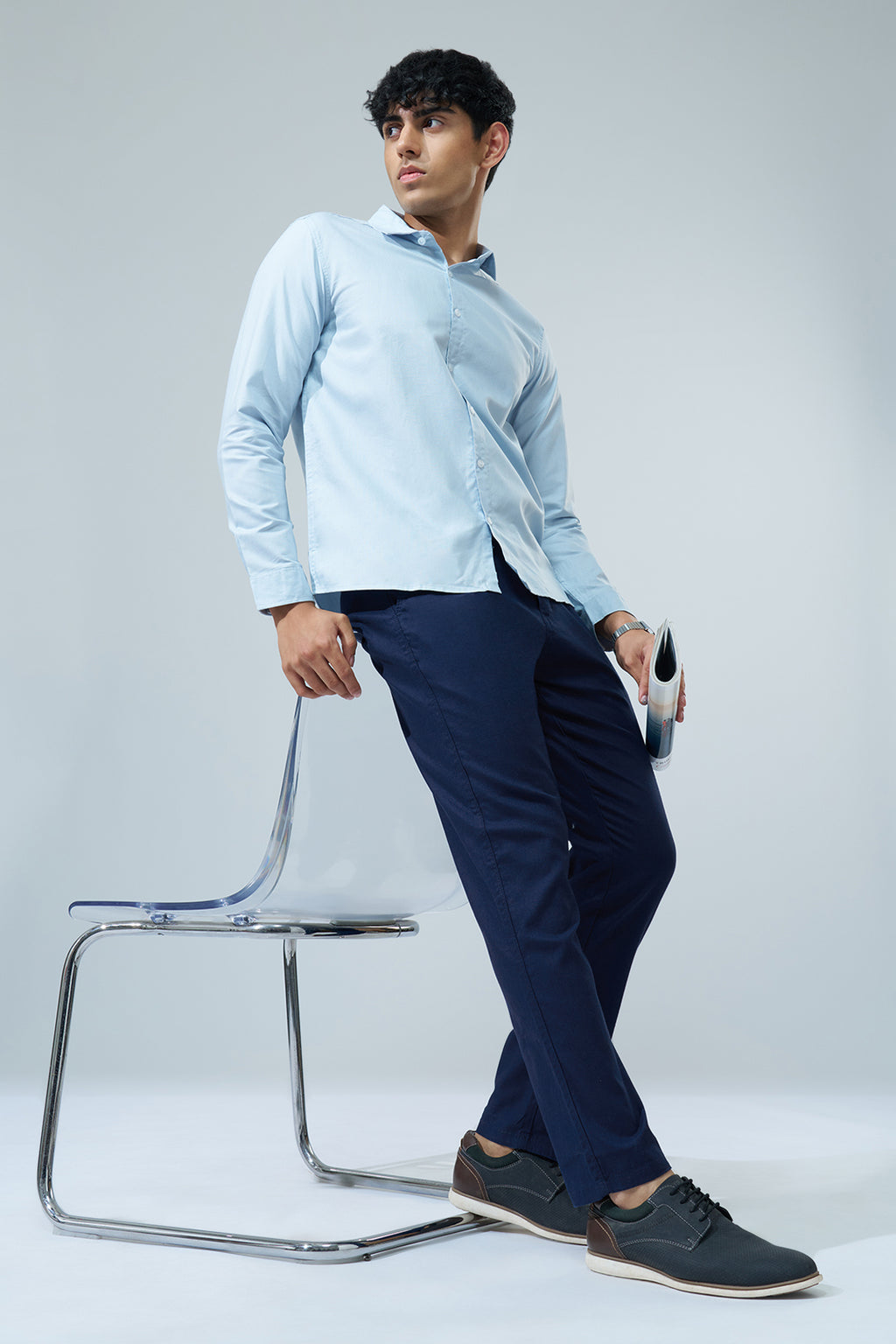Navy Solid Regular Fit Trouser for Men - Image 6