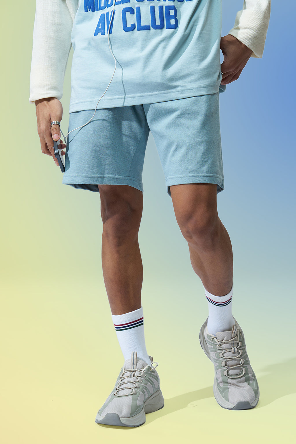 Light Blue Solid Regular Fit Shorts for Men - Image 1
