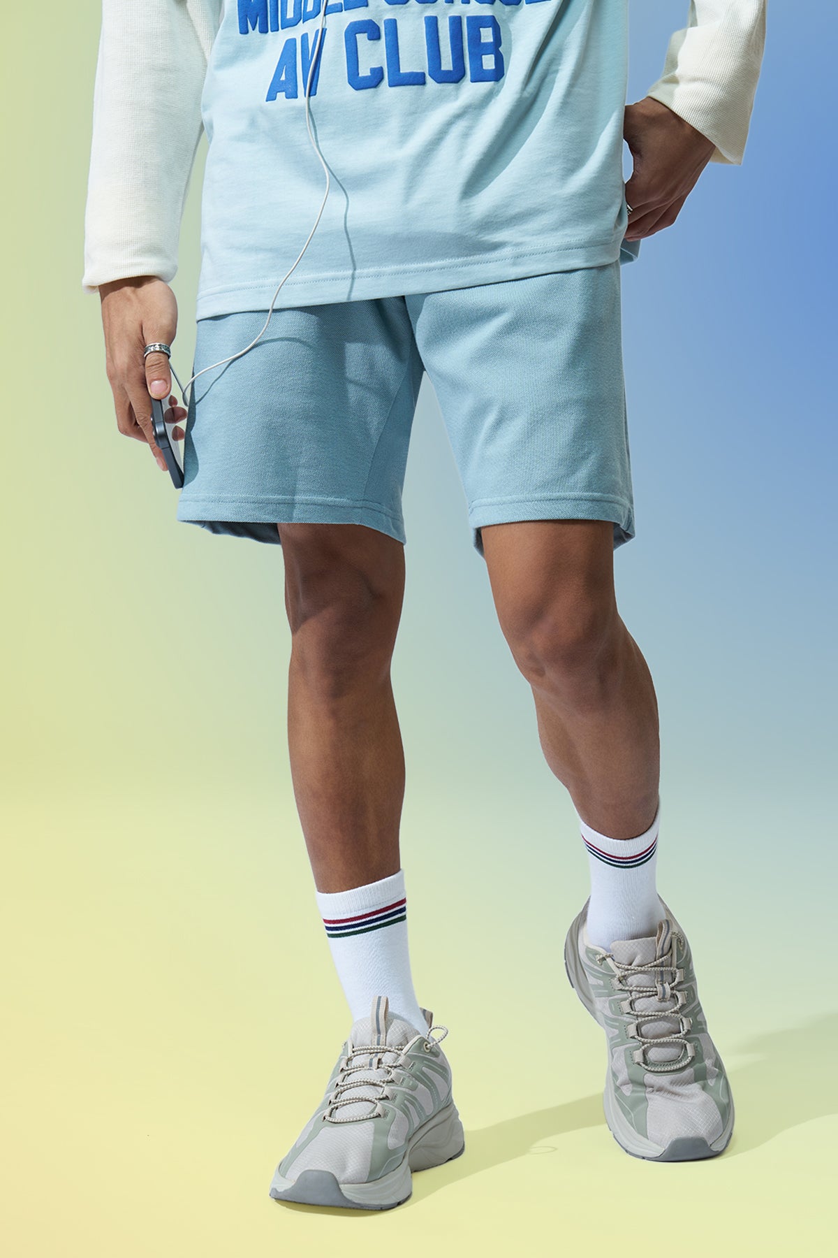 Light Blue Solid Regular Fit Shorts for Men - Image 1